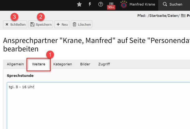 Änderung der Sprechstunde im Pers.datensatz