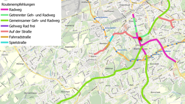 Das Bild zeigt den Radschulwegplan zur Schiller-Schule.