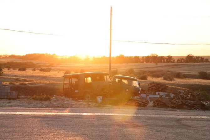 Romantischer Sonnenuntergang am Abend in Wolgograd