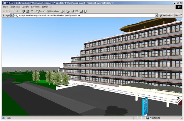 VRML-Darstellung des Eingangsbereiches der HS Bochum mit Bauteil A