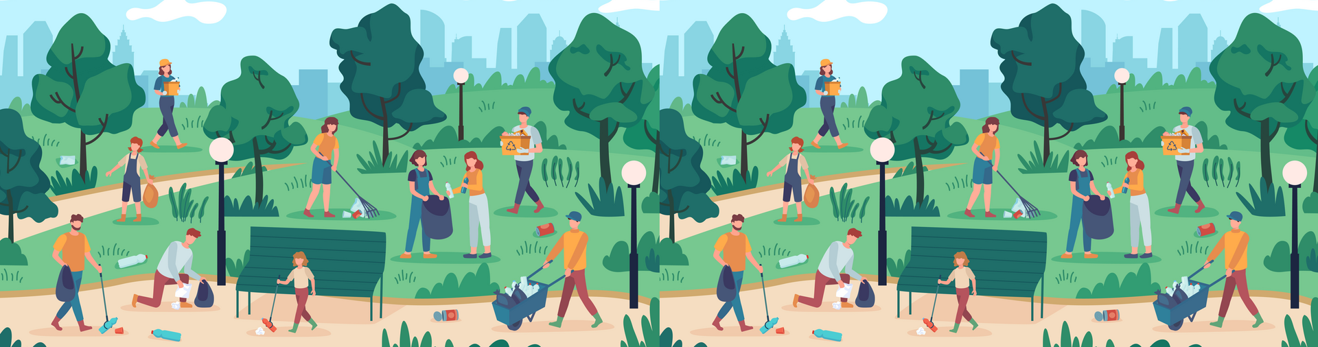 People cleaning park