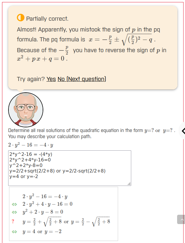 Beispielfeedback in der angepassten Moodle-Oberfläche im gamifizierten Mathematik-Übungsraum.